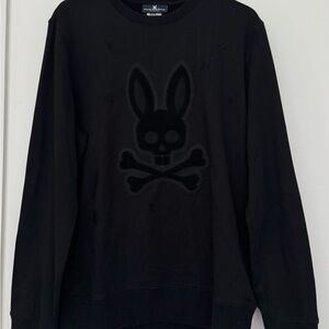 Psycho Bunny Black Crewneck Sweater with Bunny Skull Design